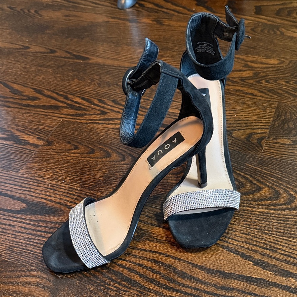 Aqua Black and Silver Heeled Sandals